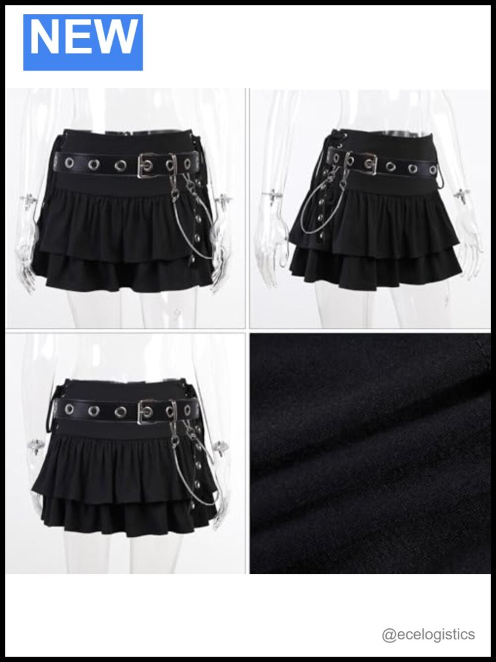 High Waist Mini Skirt Ruffle Tie A-Line Goth Punk Belted - Picture 4 of 4